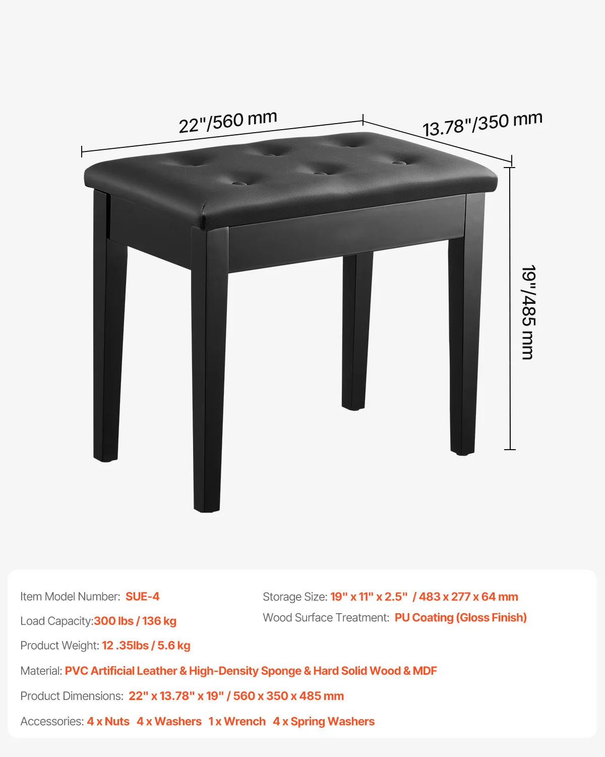 SucceBuy Piano Use Chair, Piano Bench with High-Density Padded Cushion & Storage Compartment Wooden Piano Bookcase Stool Seat