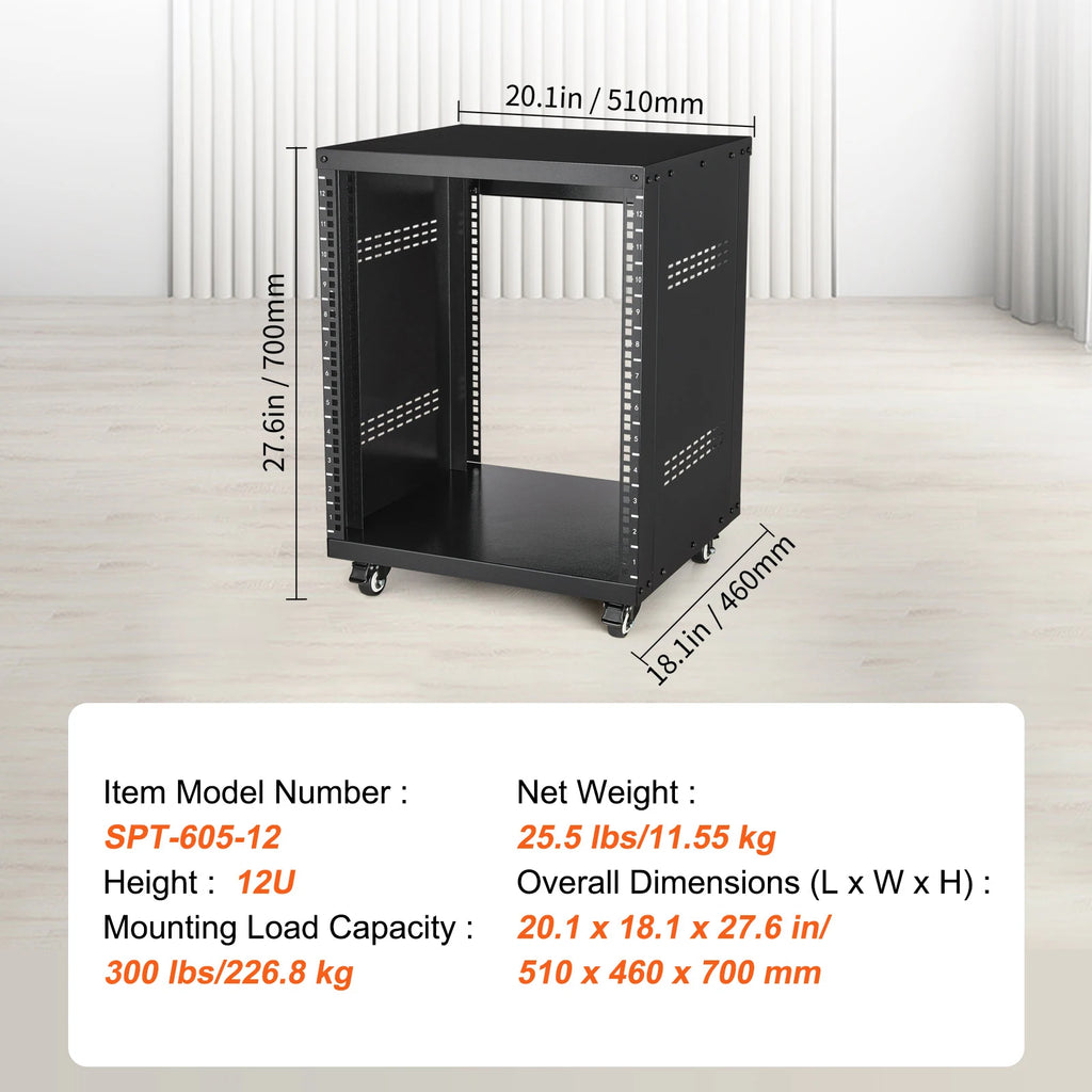 SucceBuy 12U AV Rack Stand Network Stereo Recording Studio Rack Special Vents for 19" Audio Video Musical& IT Equipment Mounting