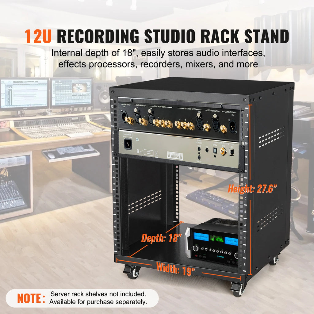 SucceBuy 12U AV Rack Stand Network Stereo Recording Studio Rack Special Vents for 19" Audio Video Musical& IT Equipment Mounting