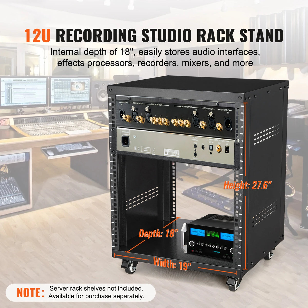SucceBuy 12U AV Rack Stand Network Stereo Recording Studio Rack Special Vents for 19" Audio Video Musical& IT Equipment Mounting