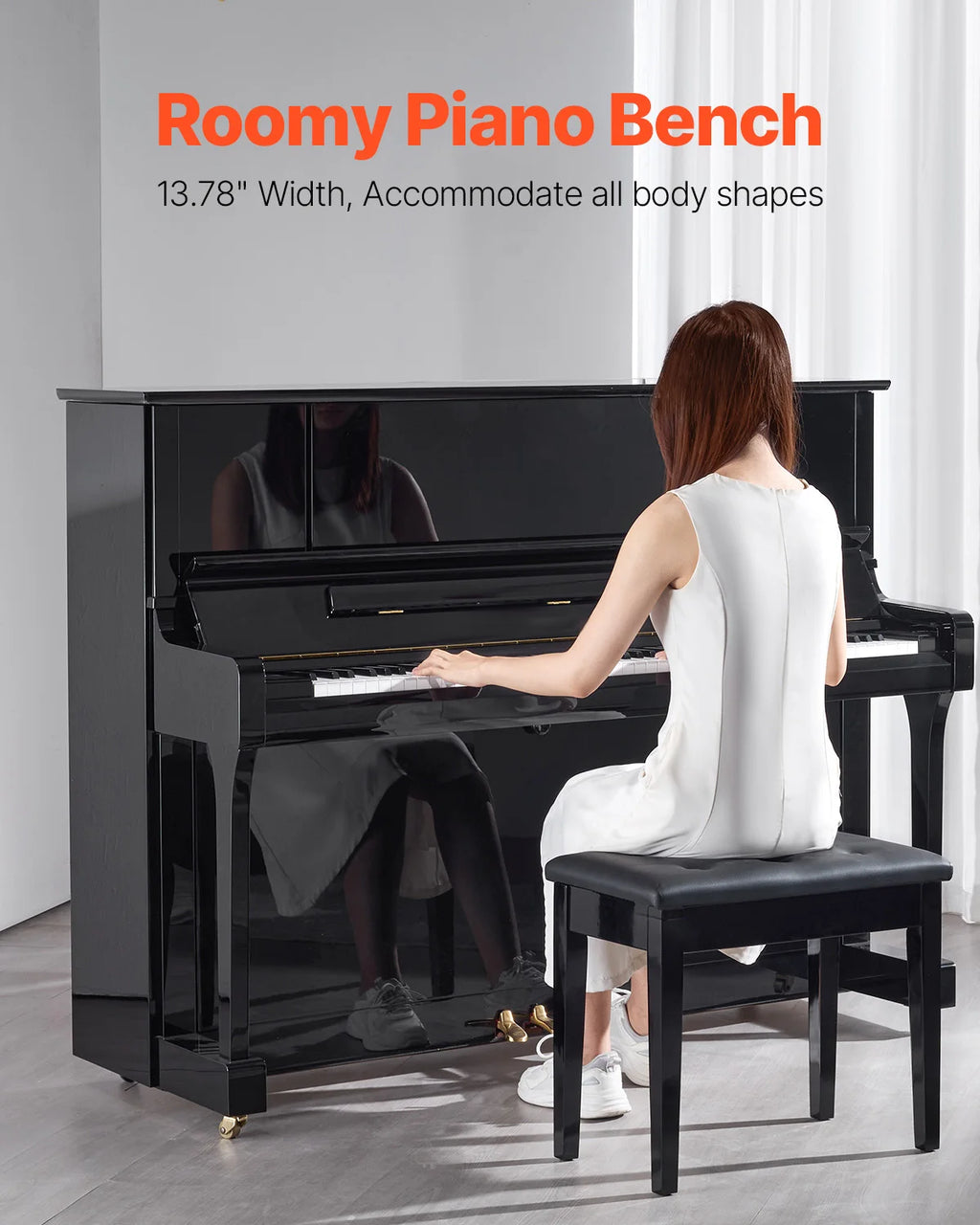 SucceBuy Piano Use Chair, Piano Bench with High-Density Padded Cushion & Storage Compartment Wooden Piano Bookcase Stool Seat