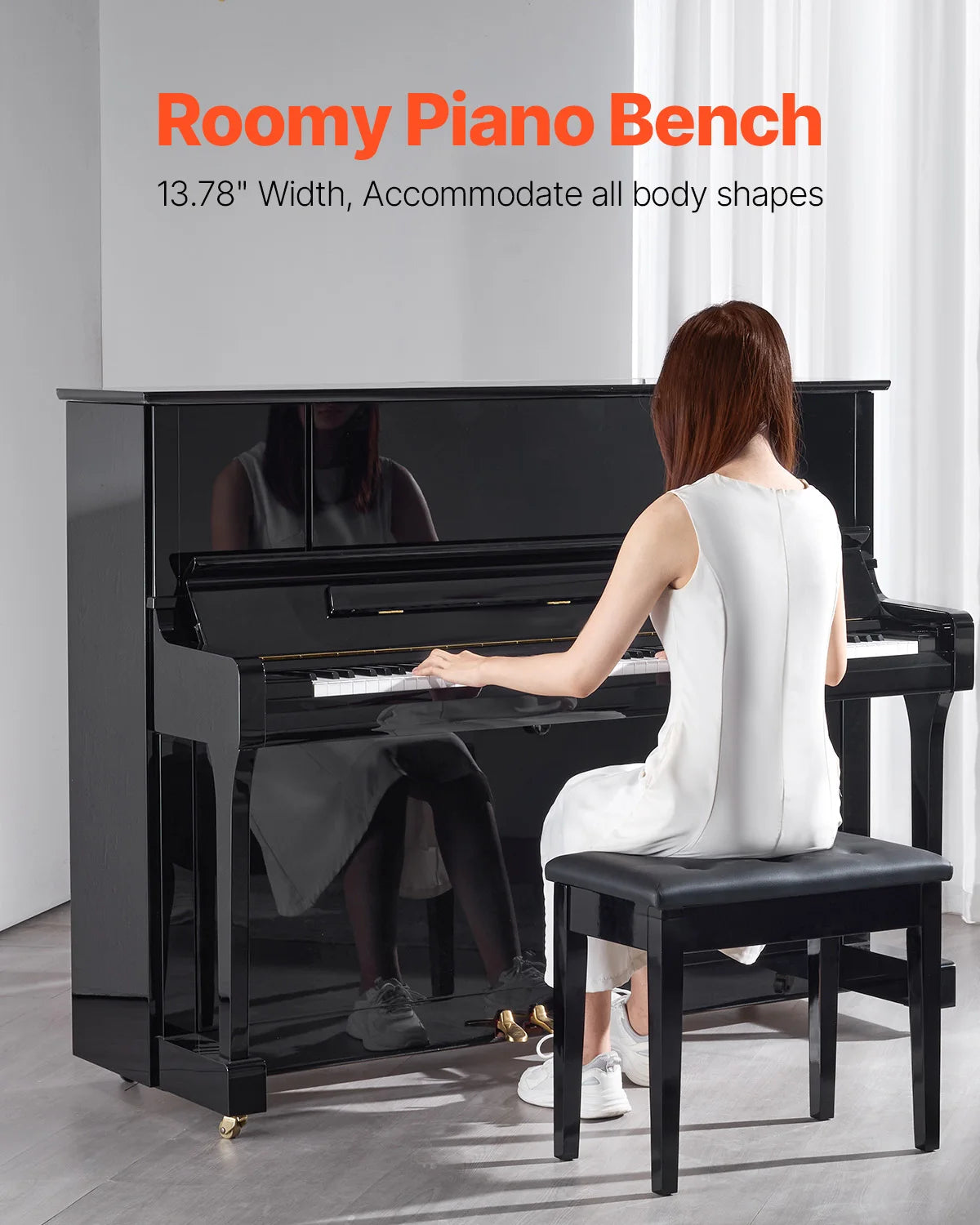 SucceBuy Piano Use Chair, Piano Bench with High-Density Padded Cushion & Storage Compartment Wooden Piano Bookcase Stool Seat