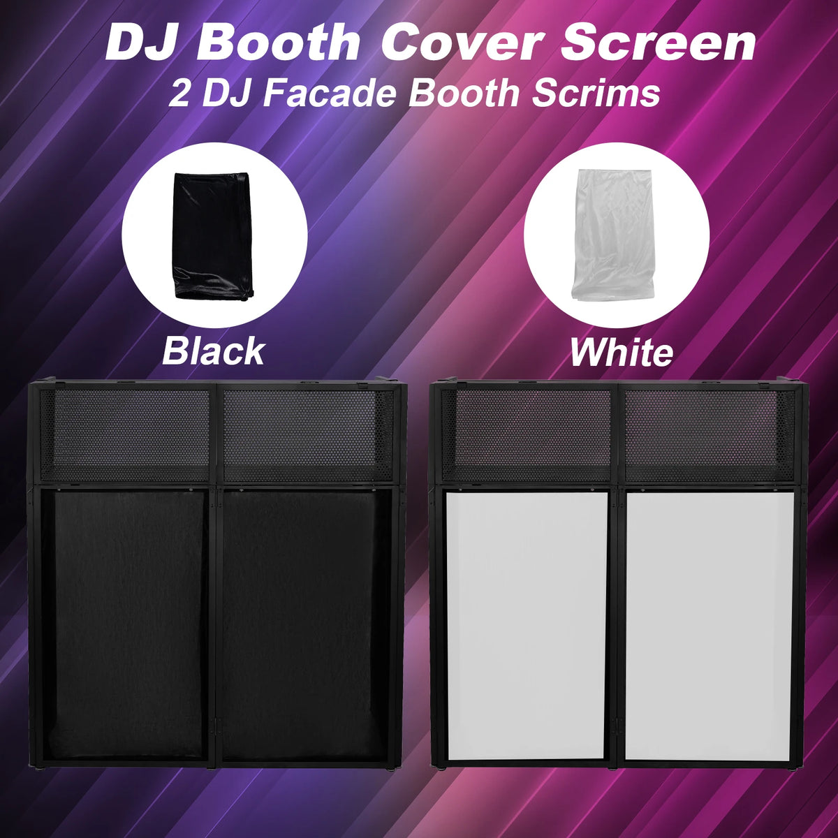 Portable DJ Booth Stand with Metal Frame, Height Adjustable Foldable DJ Table Rack with Black and White Scrims, Carrying Bag, Storaggio Pieghevole Portatile