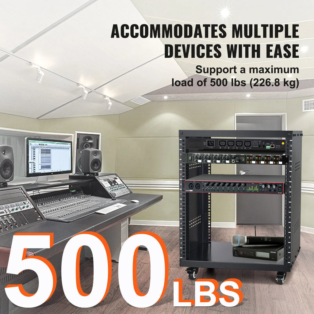 SucceBuy 12U AV Rack Stand Network Stereo Recording Studio Rack Special Vents for 19" Audio Video Musical& IT Equipment Mounting