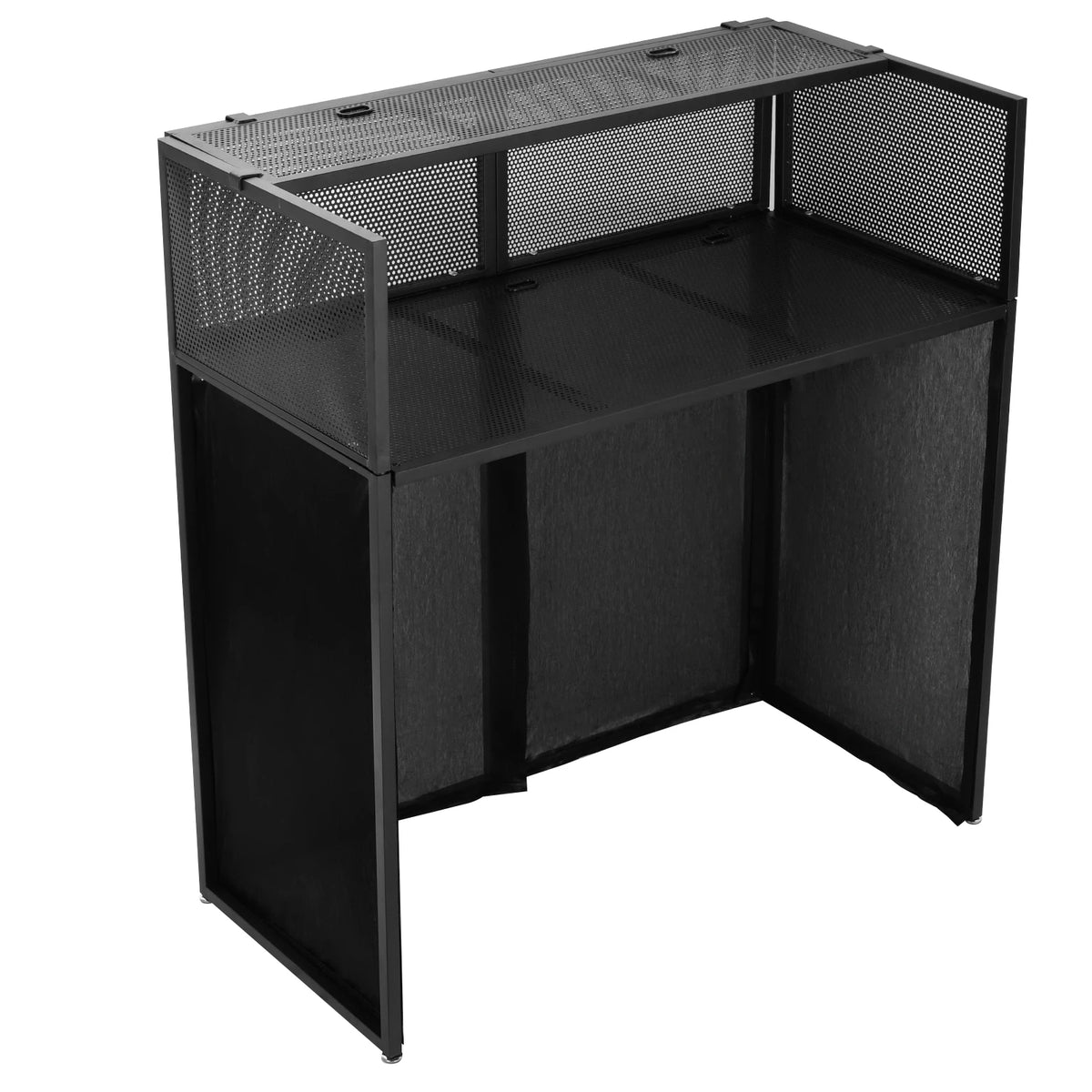 Portable DJ Booth Stand with Metal Frame, Height Adjustable Foldable DJ Table Rack with Black and White Scrims, Carrying Bag, Storaggio Pieghevole Portatile