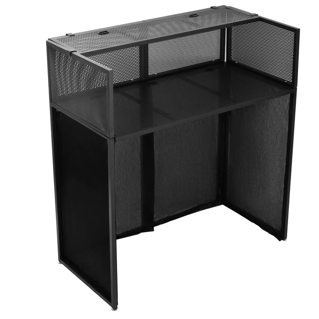 Portable DJ Booth Stand with Metal Frame, Height Adjustable Foldable DJ Table Rack with Black and White Scrims, Carrying Bag, Storaggio Pieghevole Portatile