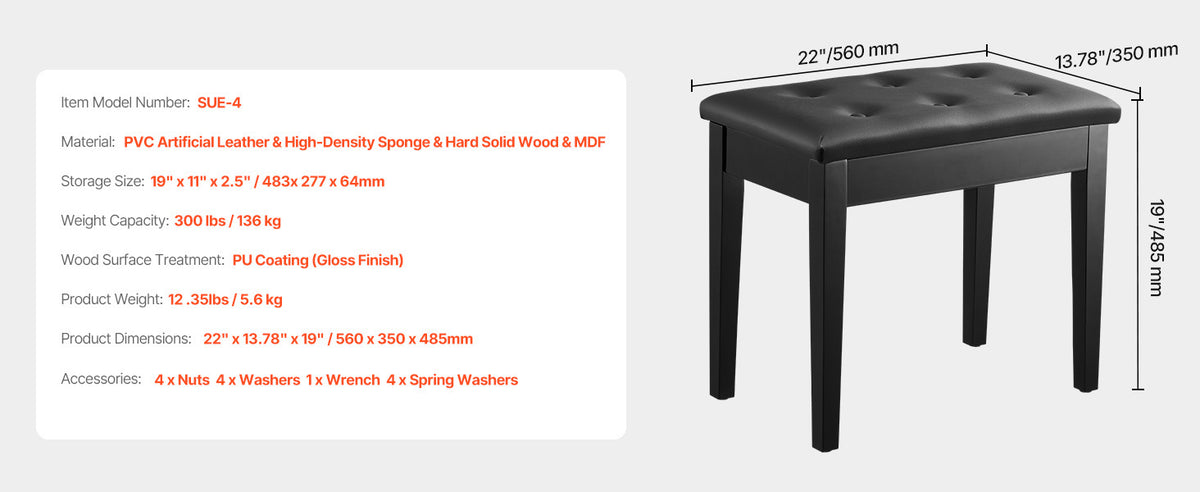 SucceBuy Piano Use Chair, Piano Bench with High-Density Padded Cushion & Storage Compartment Wooden Piano Bookcase Stool Seat