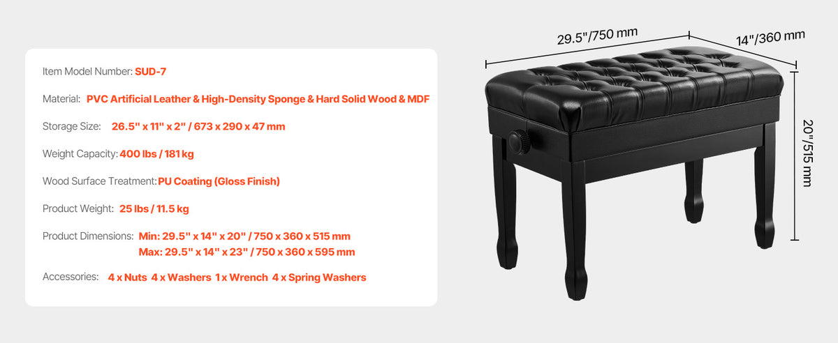 SucceBuy Piano Use Chair, Piano Bench with High-Density Padded Cushion & Storage Compartment Wooden Piano Bookcase Stool Seat
