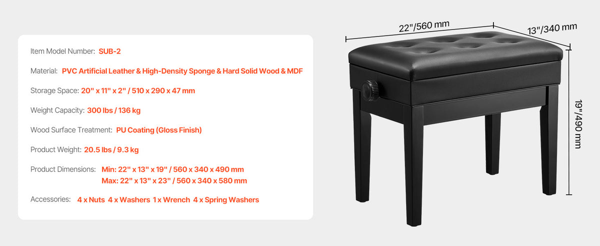 SucceBuy Piano Use Chair, Piano Bench with High-Density Padded Cushion & Storage Compartment Wooden Piano Bookcase Stool Seat