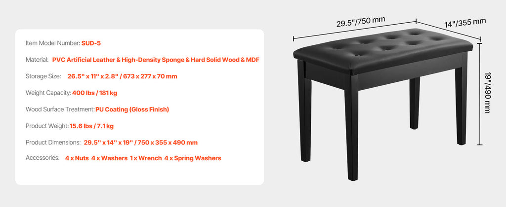 SucceBuy Piano Use Chair, Piano Bench with High-Density Padded Cushion & Storage Compartment Wooden Piano Bookcase Stool Seat