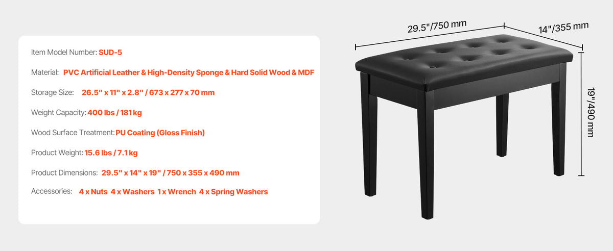 SucceBuy Piano Use Chair, Piano Bench with High-Density Padded Cushion & Storage Compartment Wooden Piano Bookcase Stool Seat