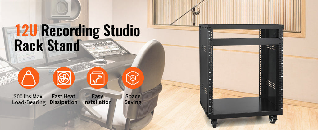 SucceBuy 12U AV Rack Stand Network Stereo Recording Studio Rack Special Vents for 19" Audio Video Musical& IT Equipment Mounting