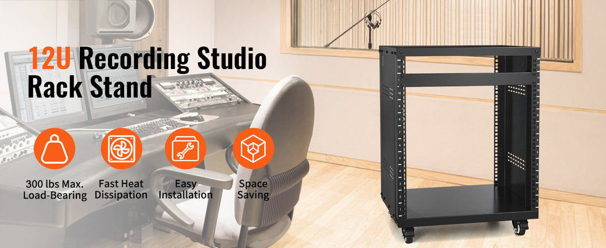SucceBuy 12U AV Rack Stand Network Stereo Recording Studio Rack Special Vents for 19" Audio Video Musical& IT Equipment Mounting