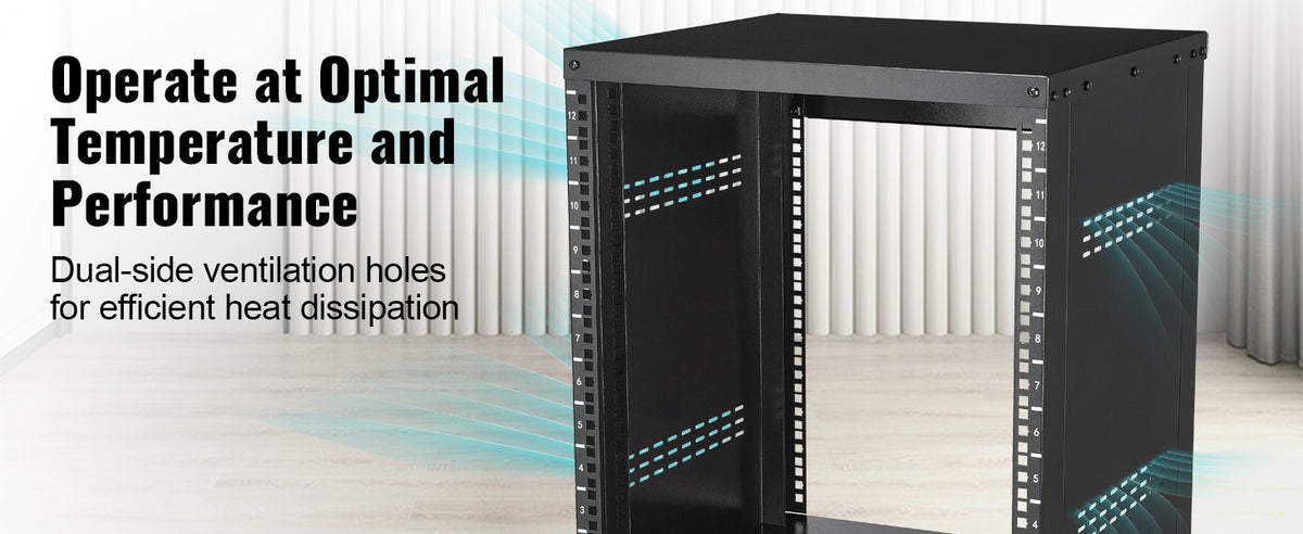 SucceBuy 12U AV Rack Stand Network Stereo Recording Studio Rack Special Vents for 19" Audio Video Musical& IT Equipment Mounting